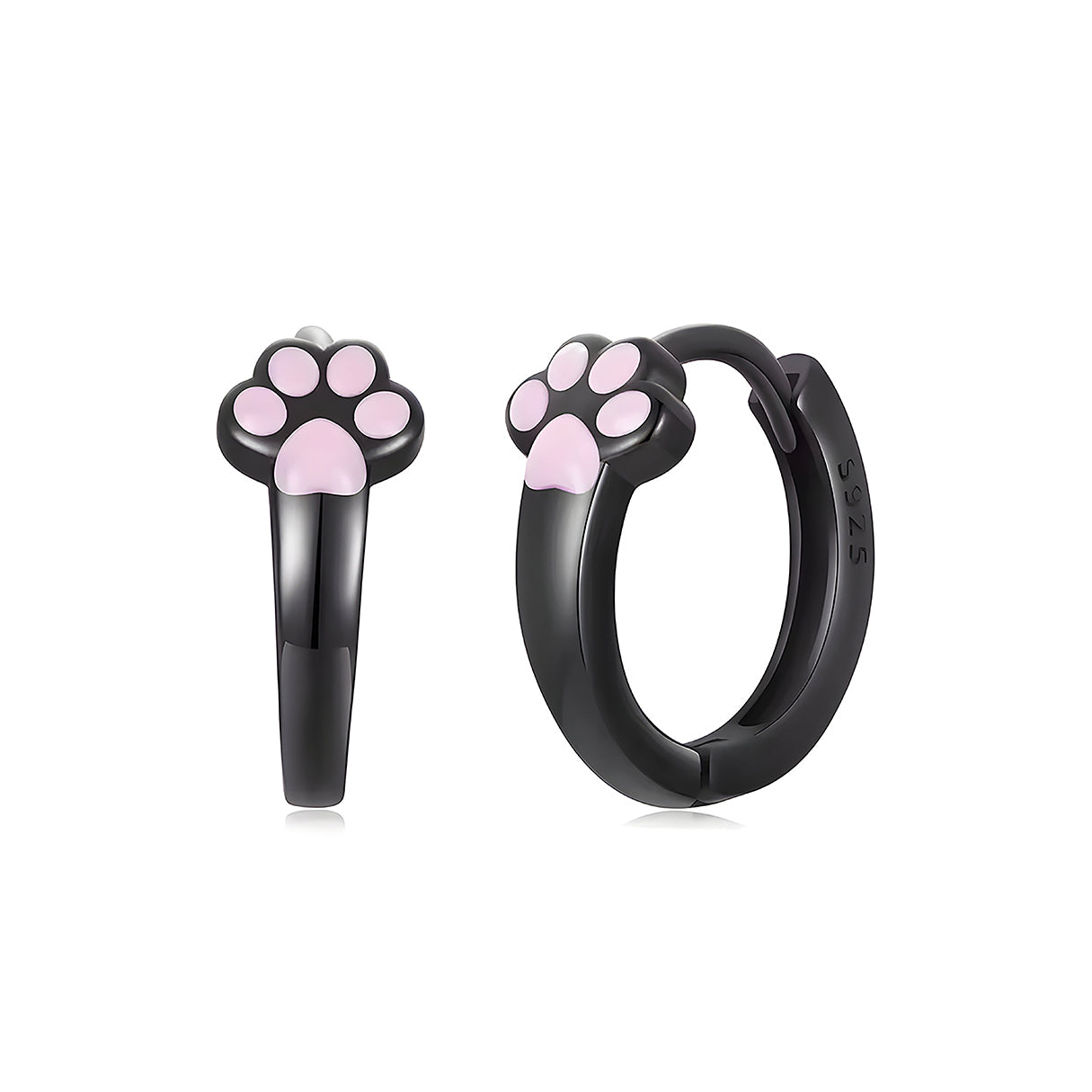 Aretes de Plata .925, Pink And Black Footprint, Miow