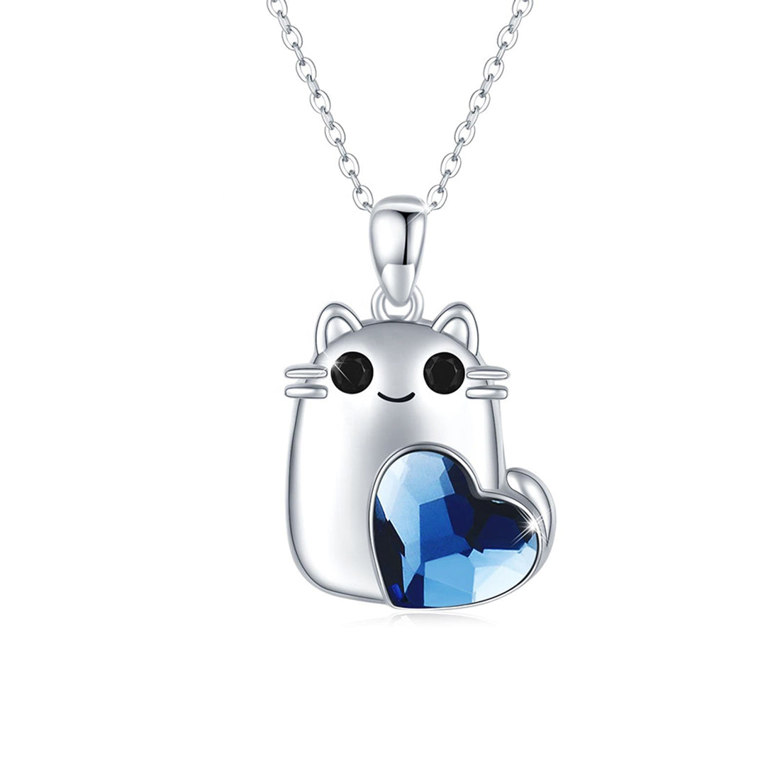 Collar Miow Blue Heart Cat Plata .925