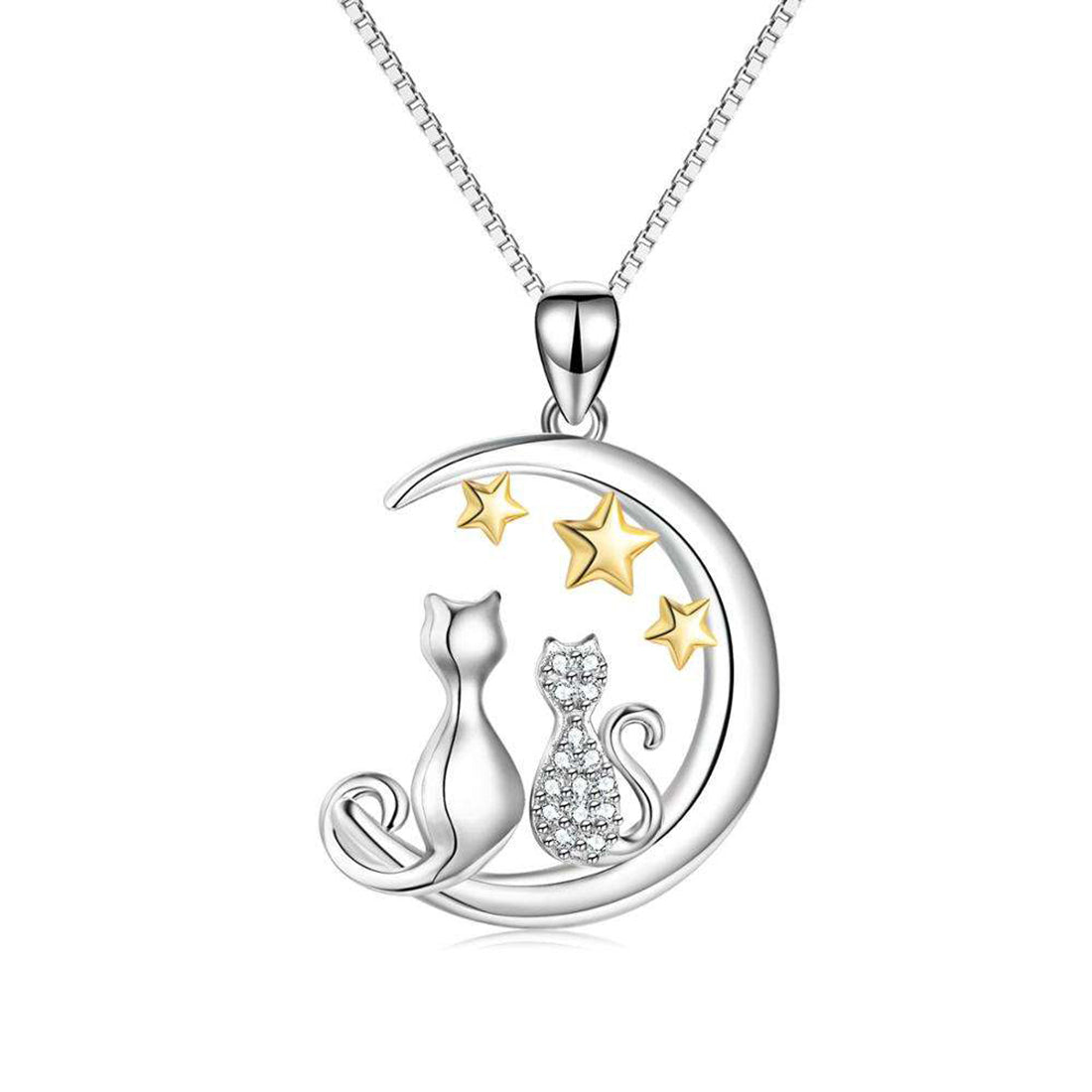 Collar Miow Two Cats on the Moon Plata .925