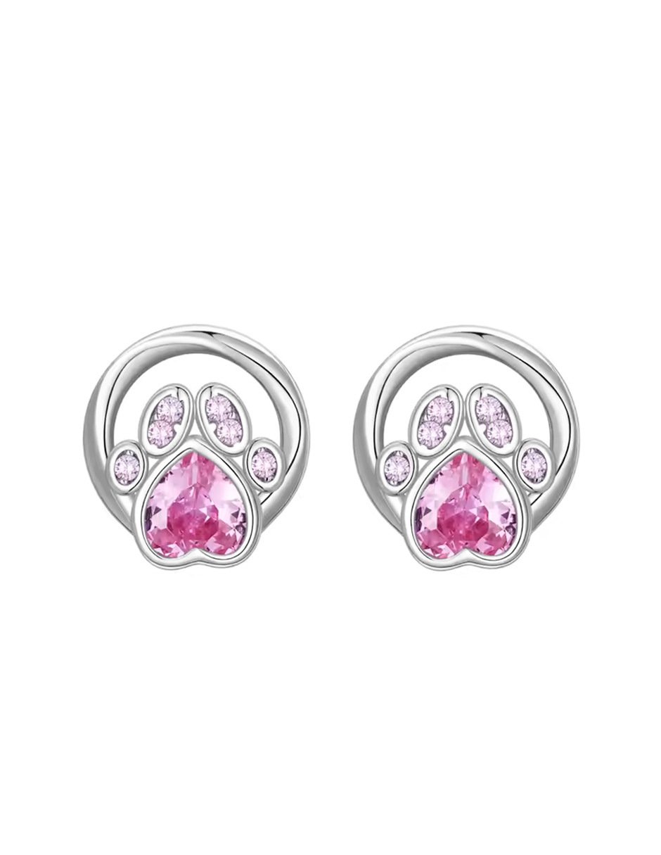 Aretes Miow Pink Cat Footprint Plata .925