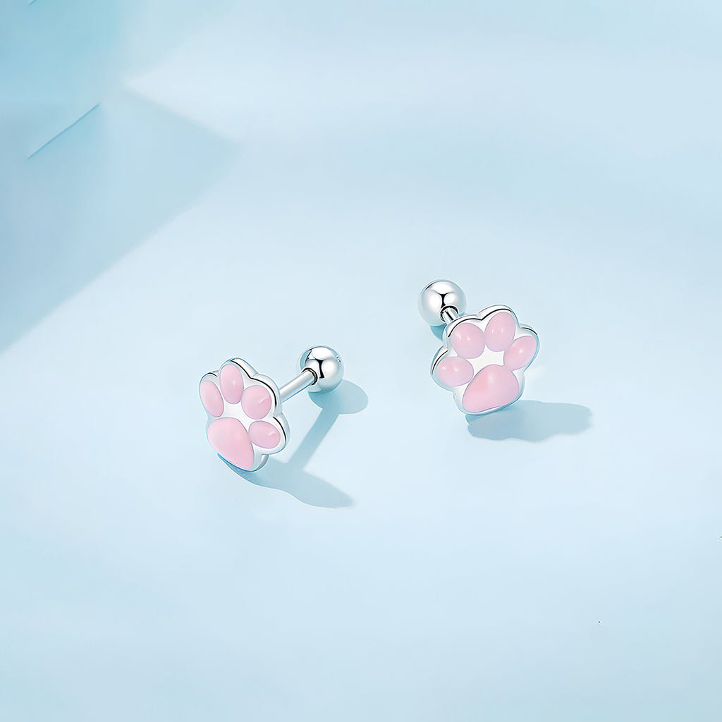 Aretes de Plata .925, Pink Footprints, Miow