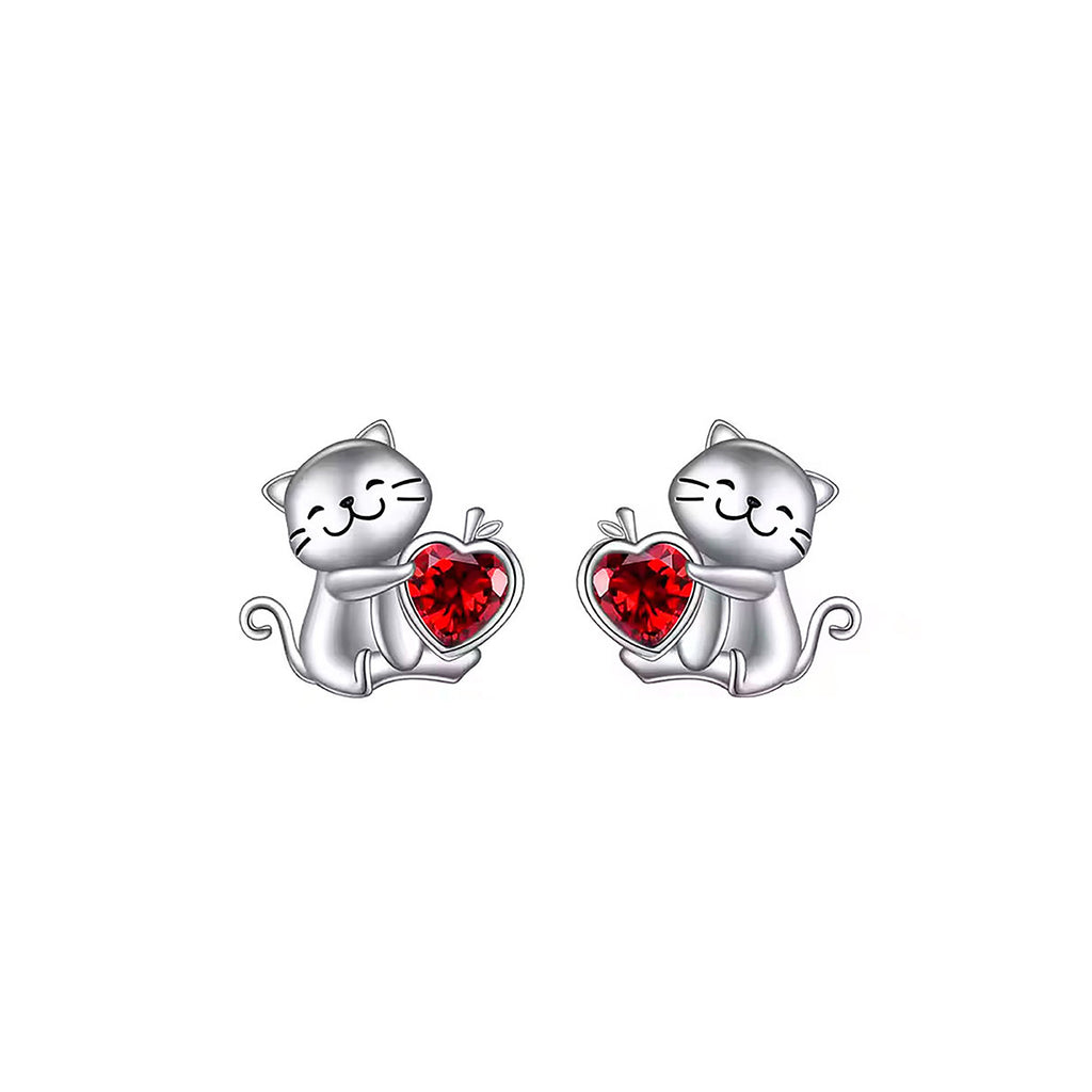 Aretes de Plata .925, Cat In Love Hearts, Miow
