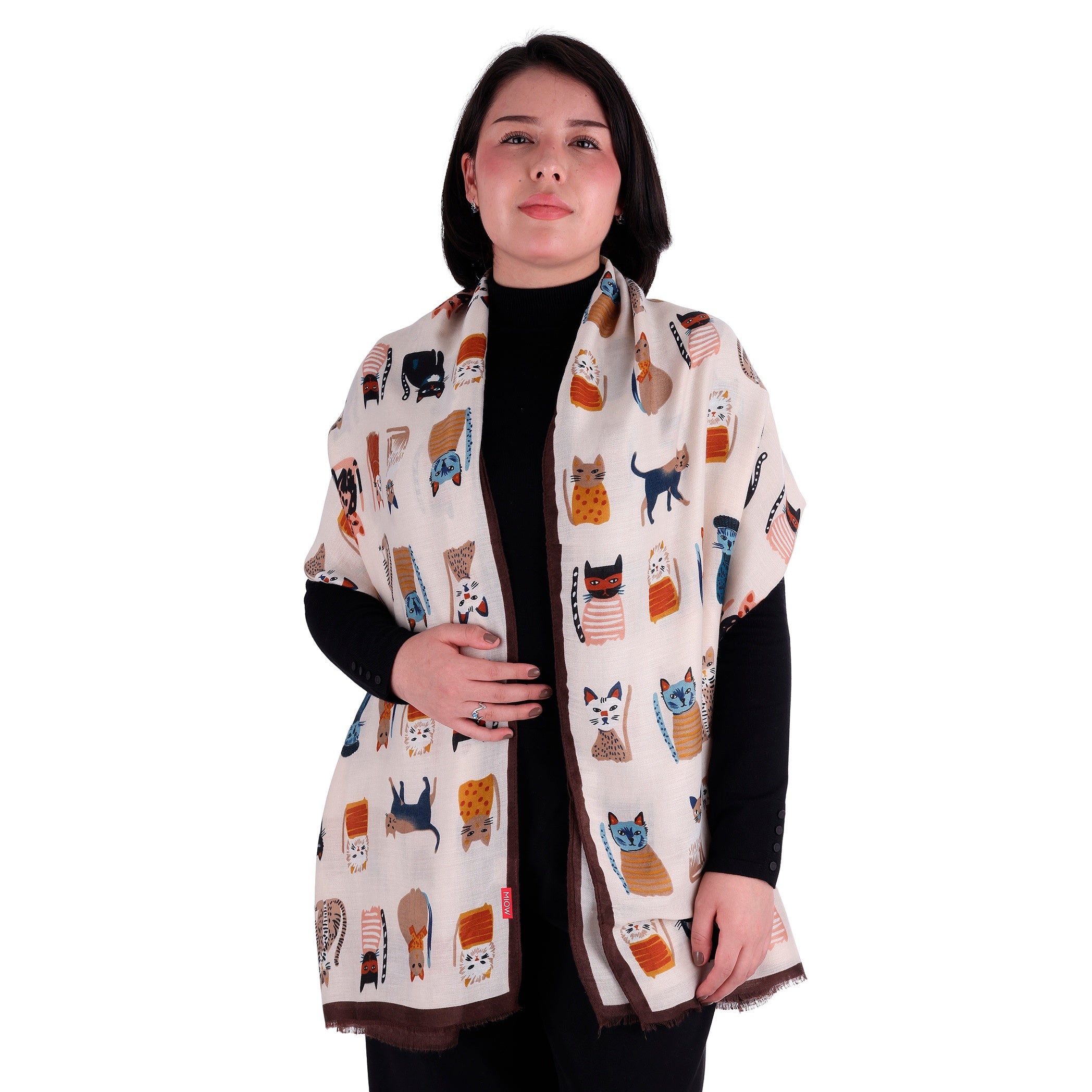 Pashmina Cat Paintings Beige, Miow