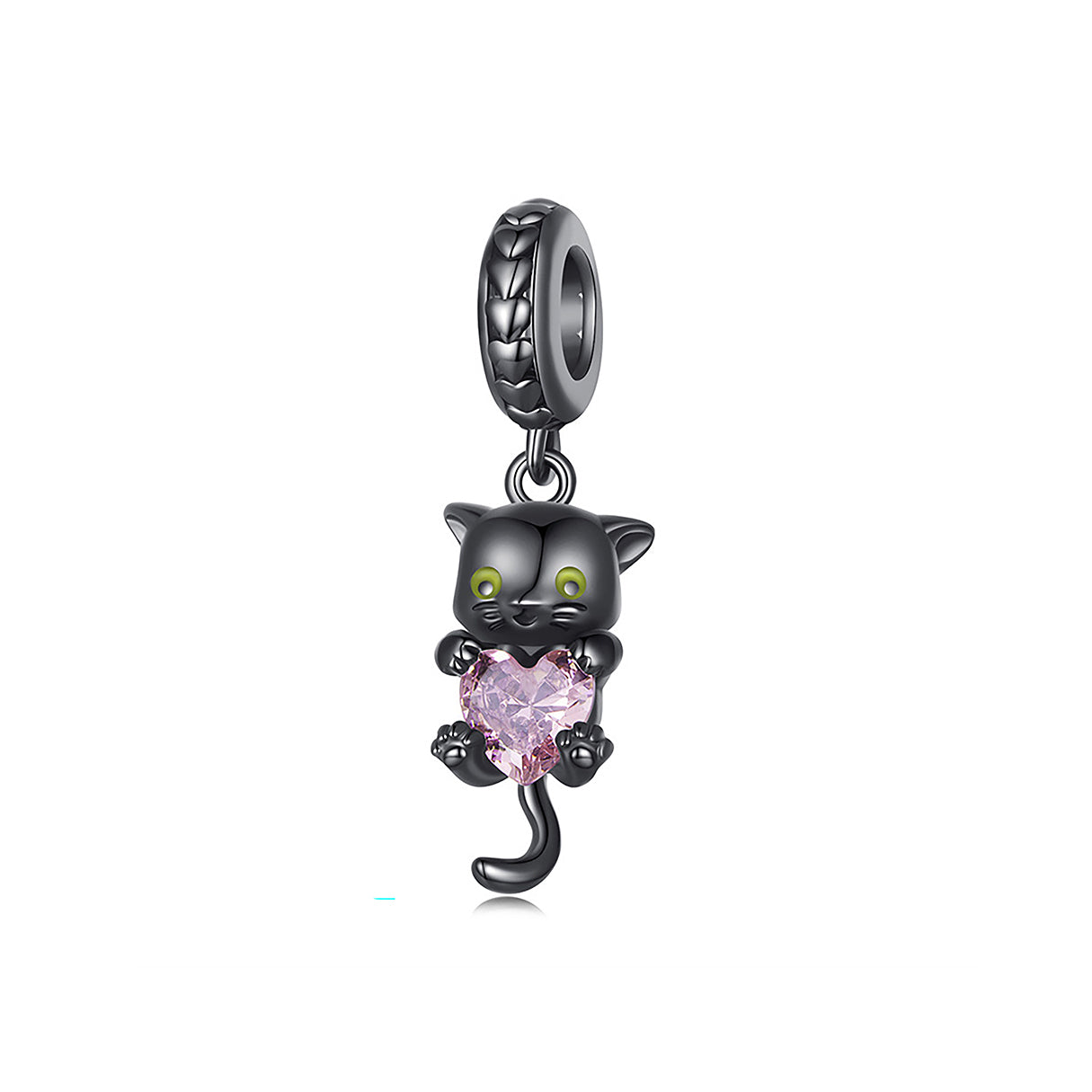 Charm de Plata .925, Pink Heart Kitten, Miow