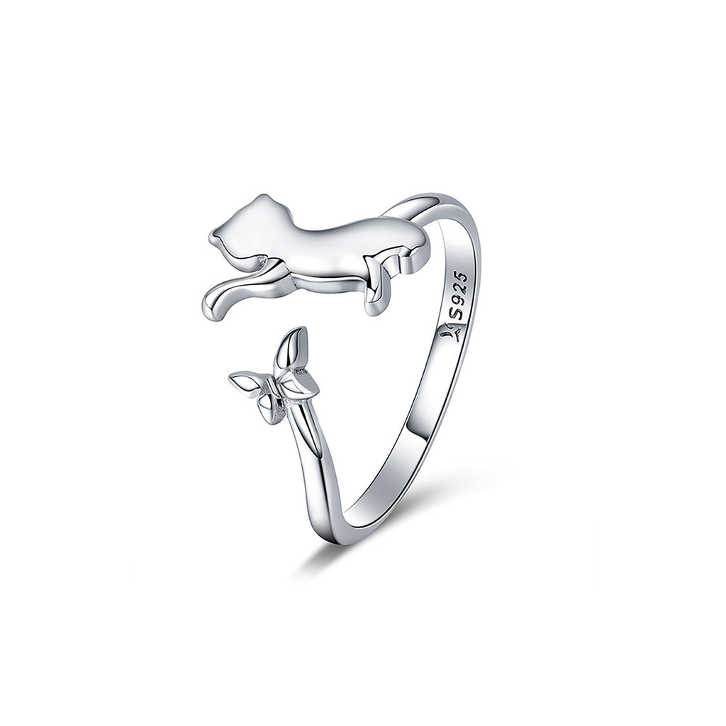 Anillo de Plata .925, Cat & Butterfly, Miow