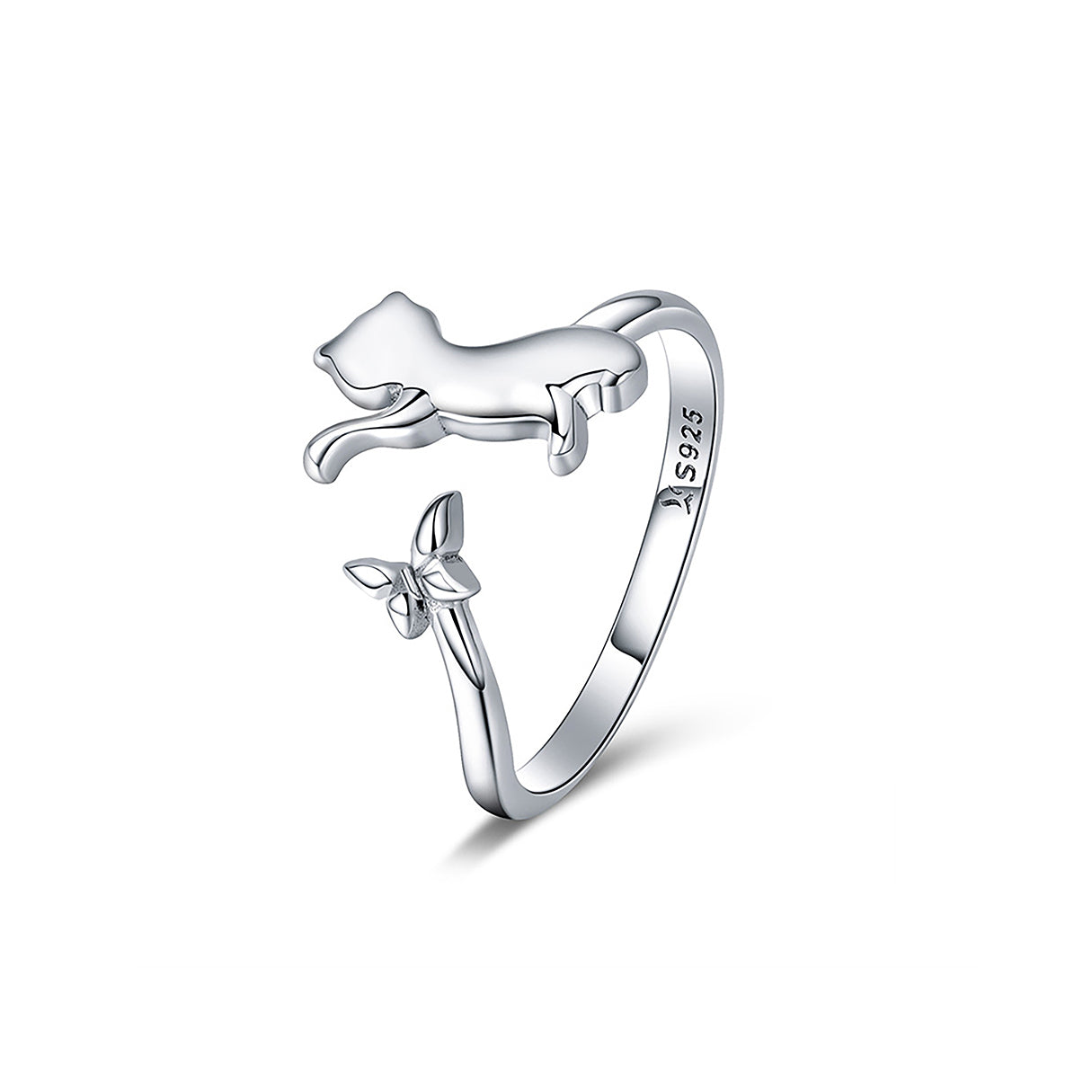 Anillo de Plata .925, Cat & Butterfly, Miow
