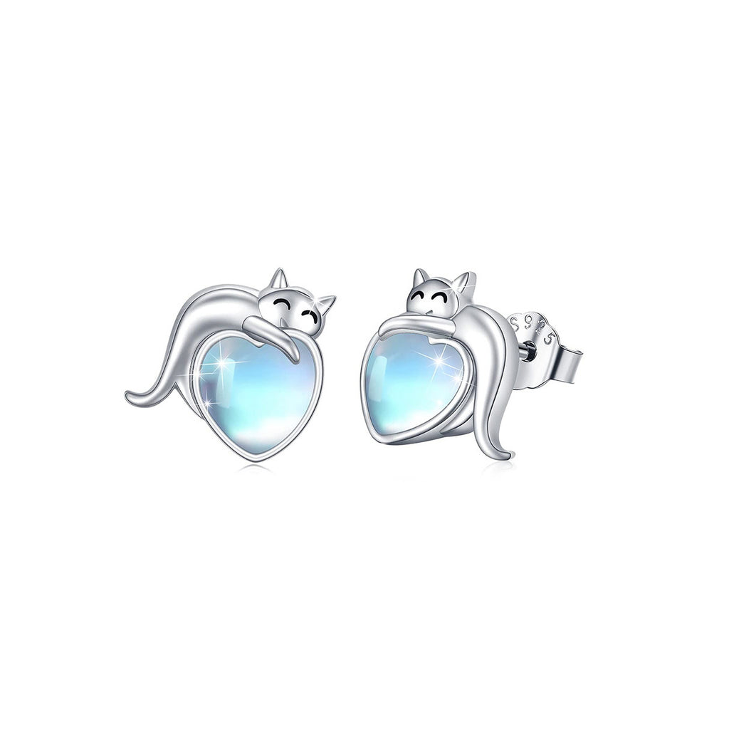 Aretes de Plata .925, Cat Moonstone Stud, Miow