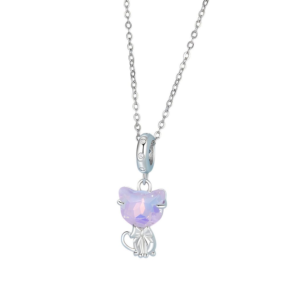 Charm de Plata .925, Pink Diamond Cat, Miow