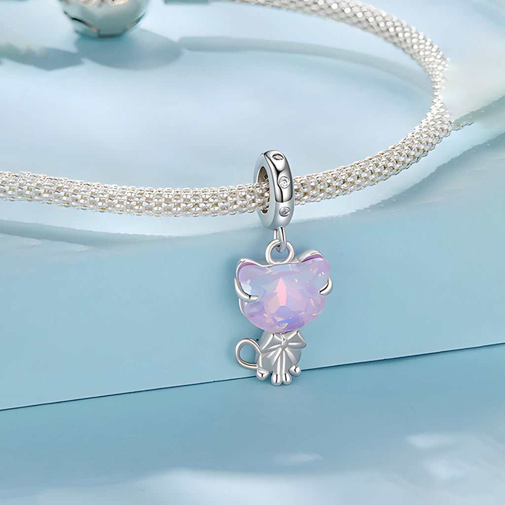 Charm de Plata .925, Pink Diamond Cat, Miow