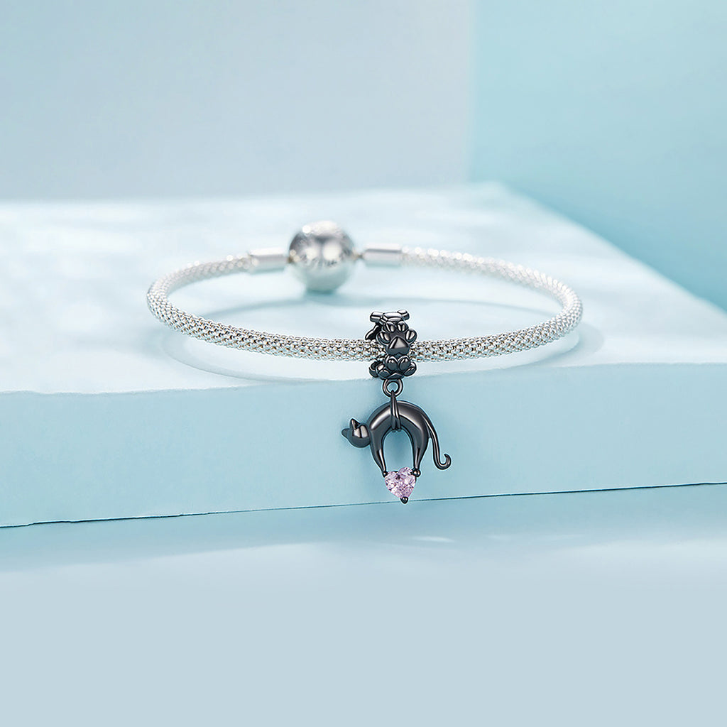 Charm de Plata .925, Pink Cat Heart, Miow