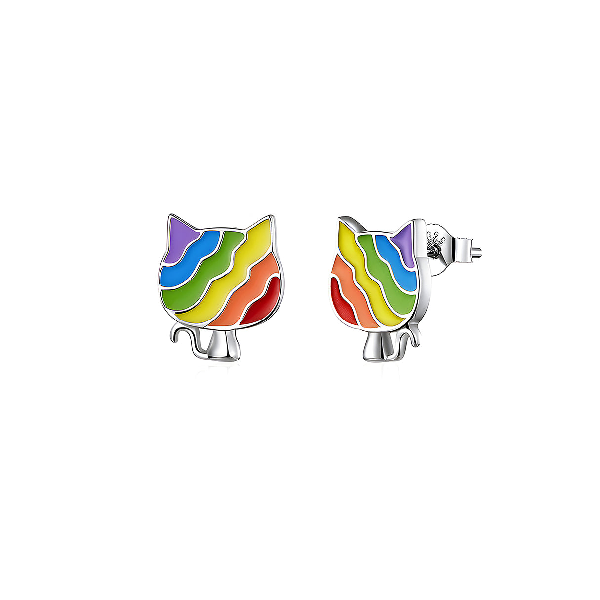 Aretes de Plata .925, Rainbow Cat, Miow