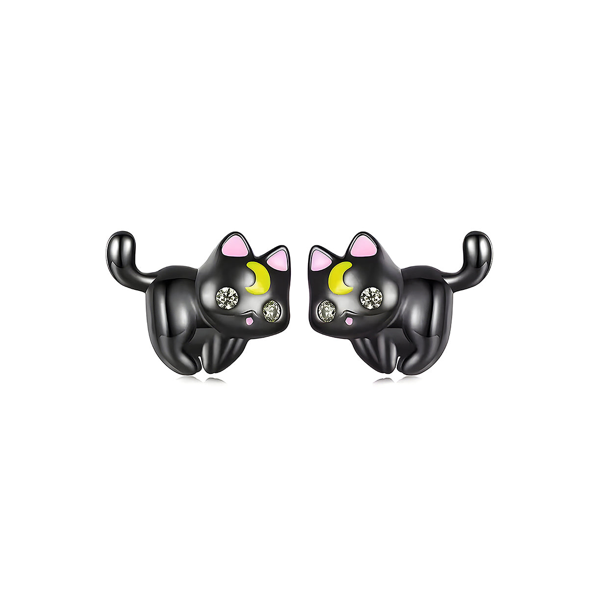 Aretes de Plata .925, Black Kitten, Miow