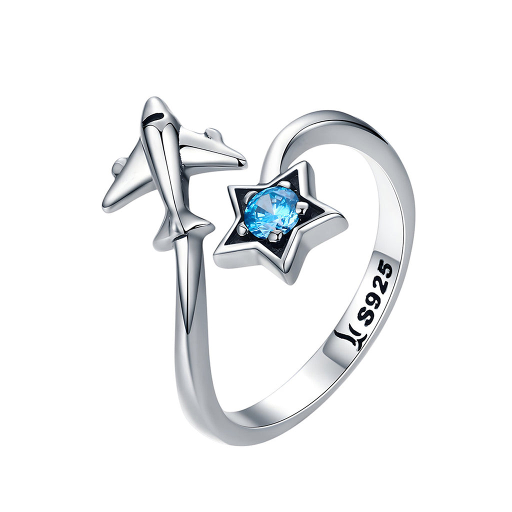Anillo de Avión y Estrella, Plata .925, Ame Glam Pop