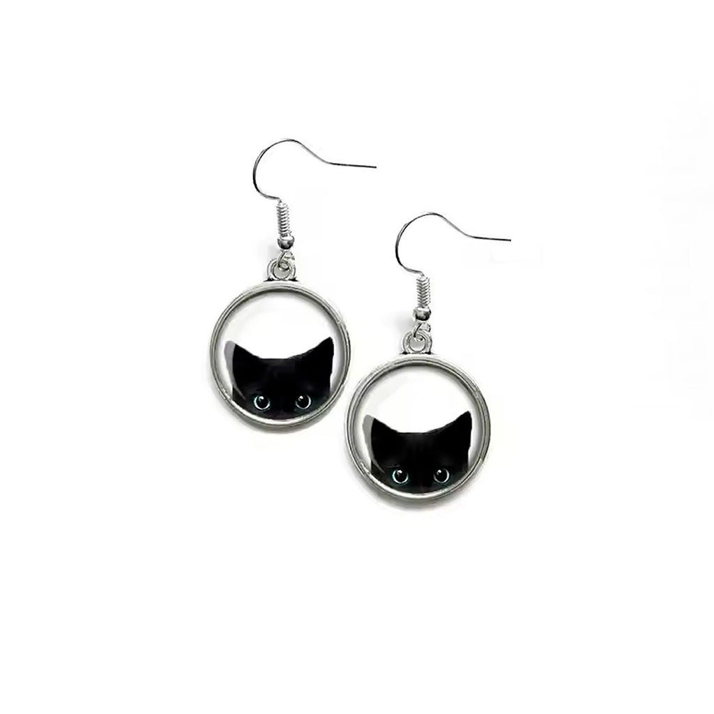 Aretes de Plata .925, Black Cat Hanging, Miow