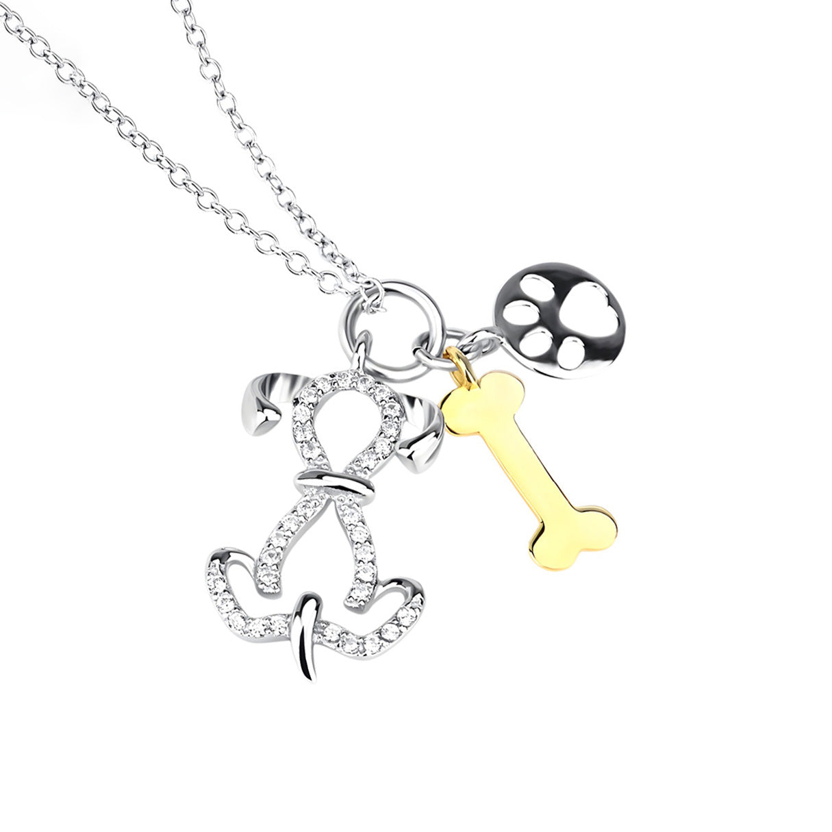 Collar de Perro y Hueso, Plata .925, Ame Glam Pop