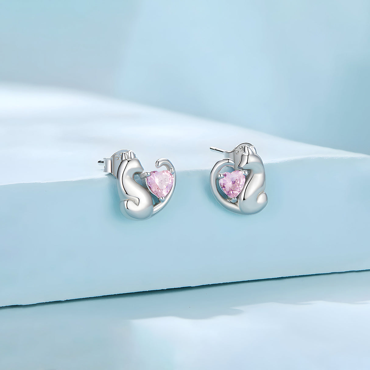 Aretes de Plata .925, Cat Heart, Miow