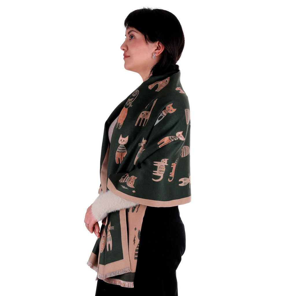 Chal de Cachemira, Knitted Cats Verde, Miow