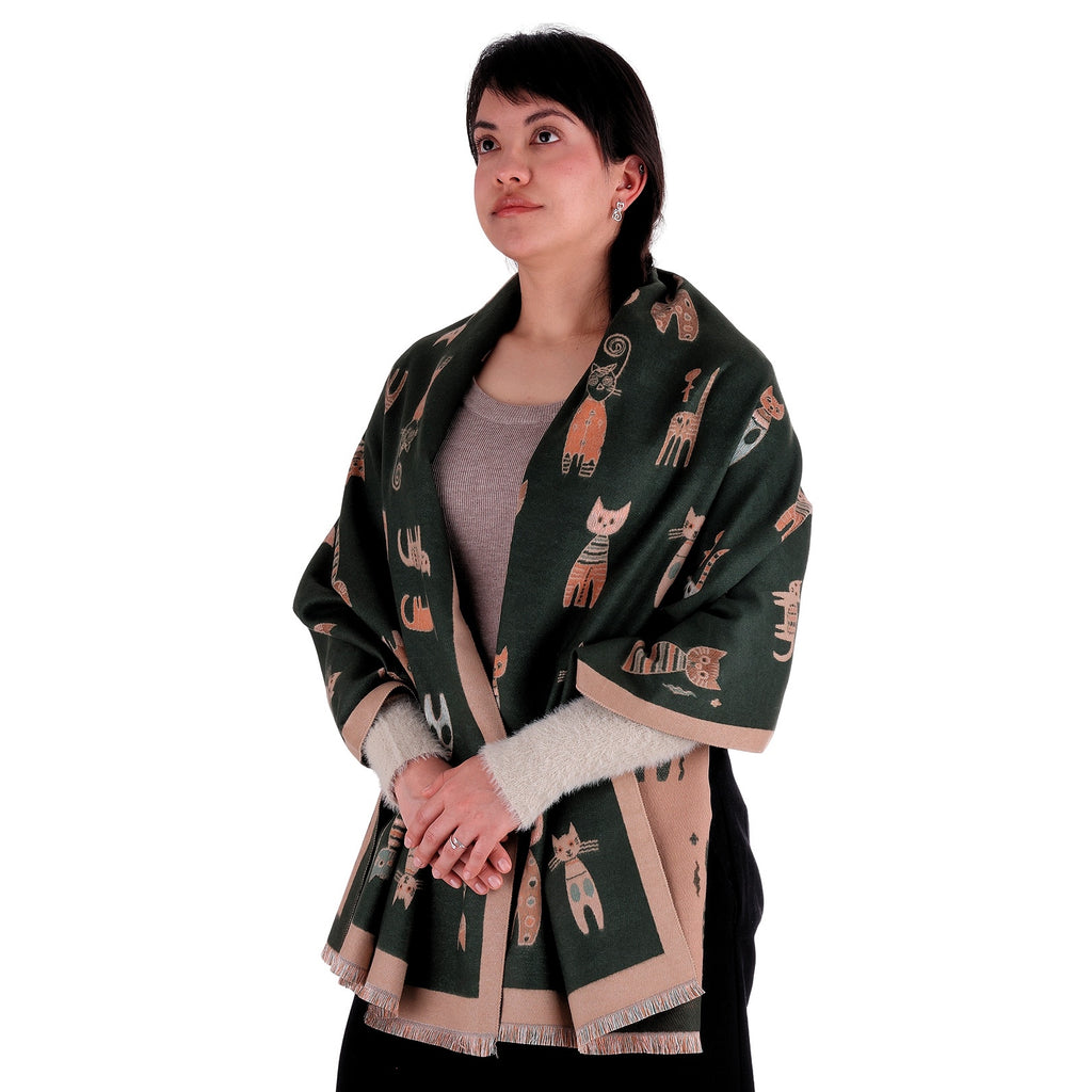 Chal de Cachemira, Knitted Cats Verde, Miow