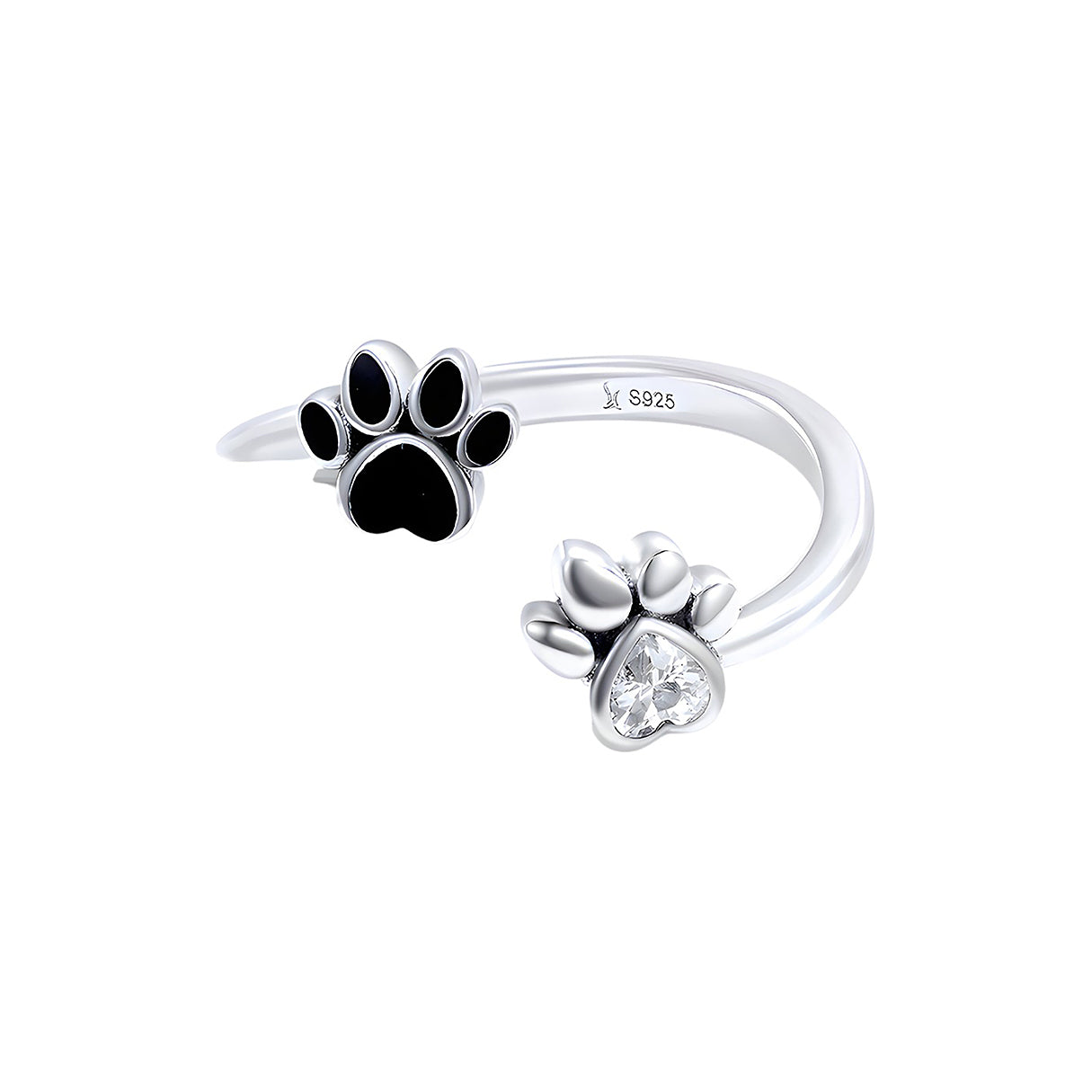 Anillo de Plata .925, Black And Silver Footprint, Miow