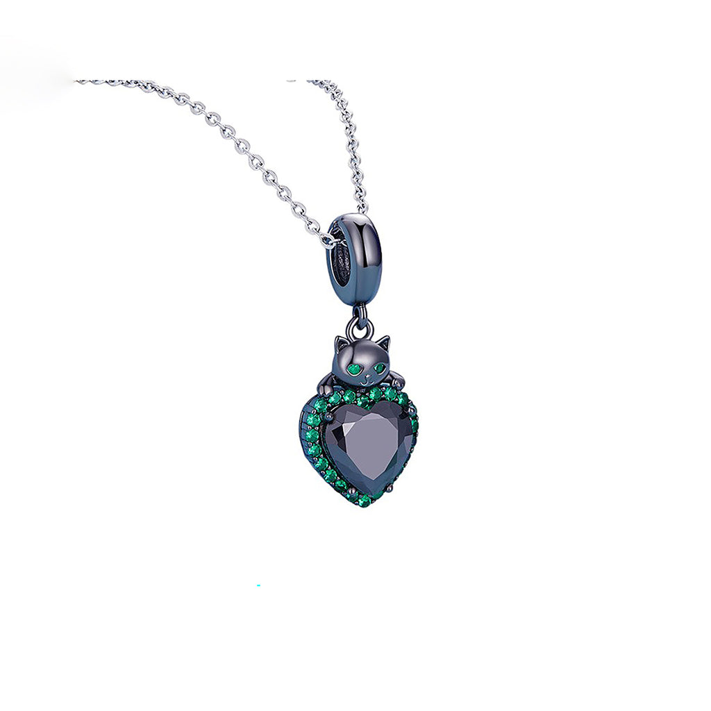 Charm de Plata .925, Black Heart Cat, Miow