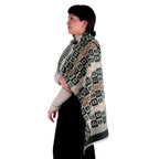 Chal de Cachemira, Serial Cats Verde/Beige, Miow