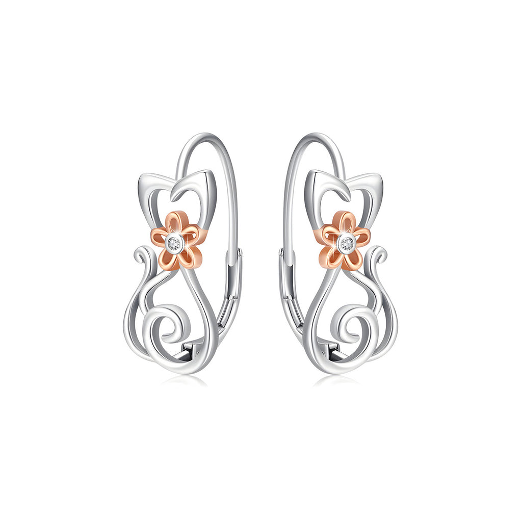 Aretes de Plata .925, Golden Flower Cat, Miow