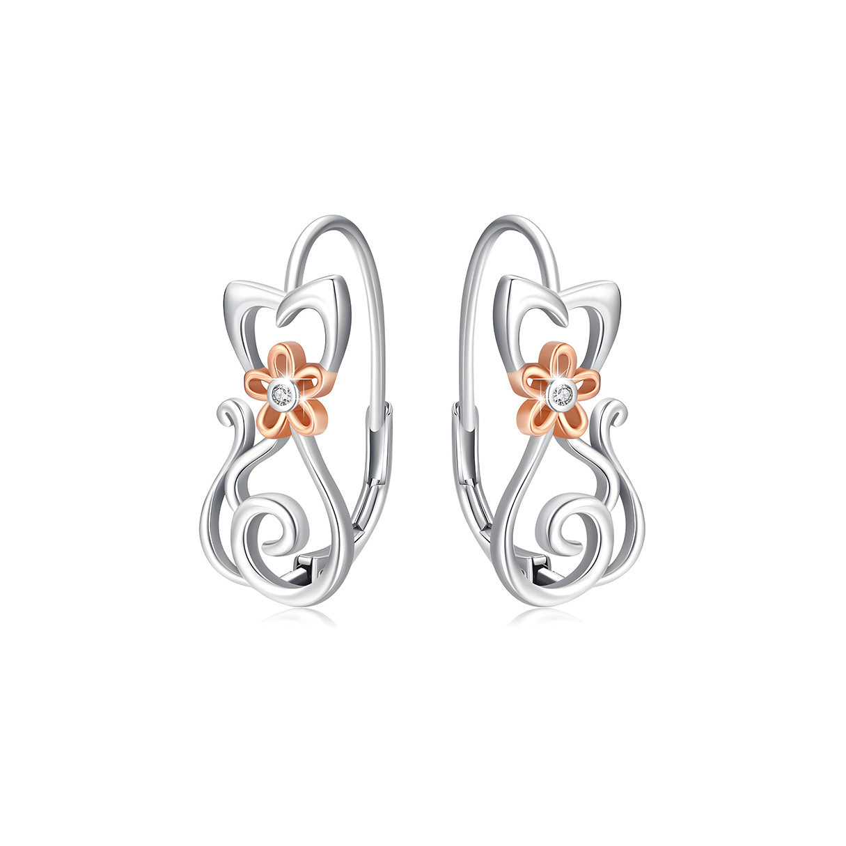 Aretes de Plata .925, Golden Flower Cat, Miow