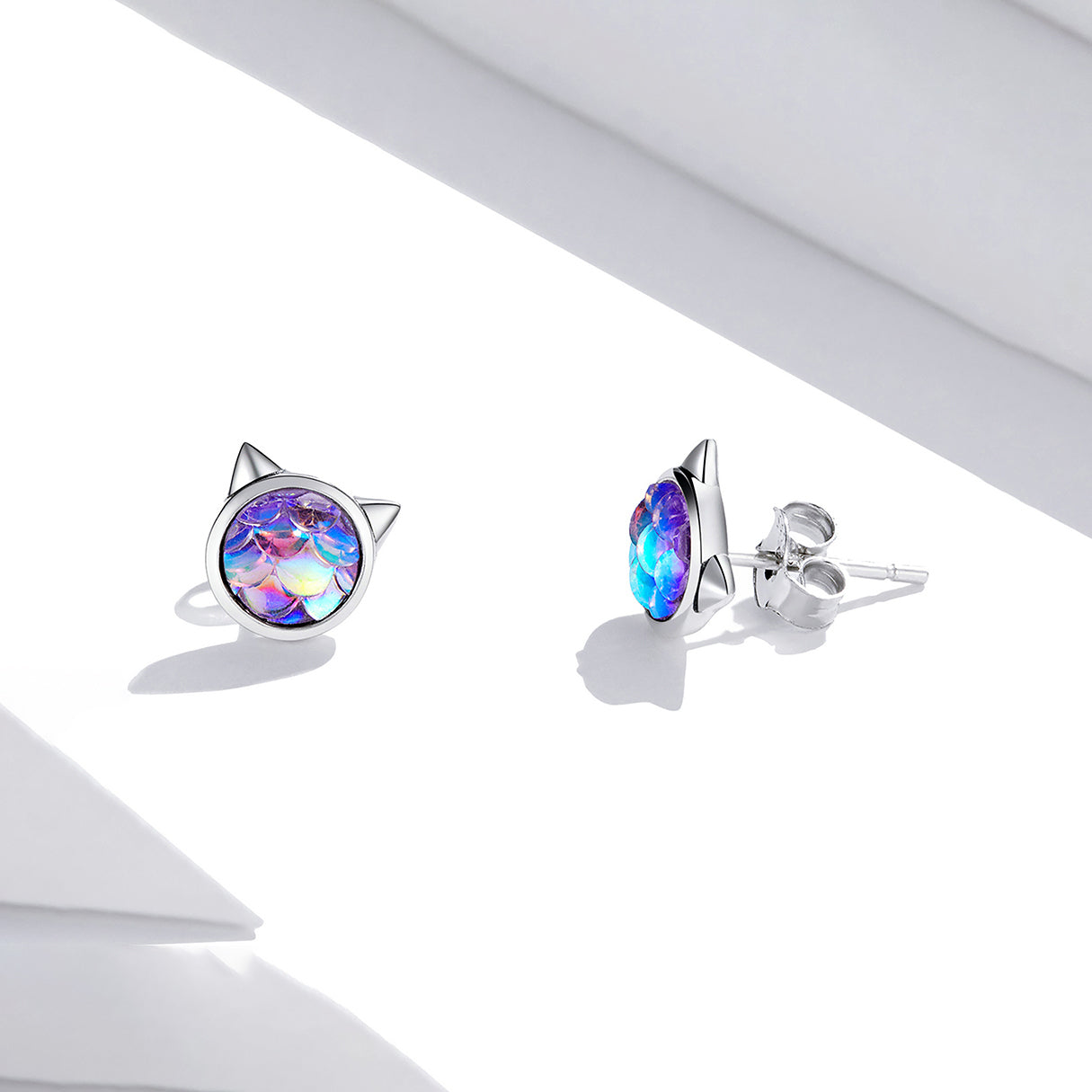 Aretes de Plata .925, Mermaid Cat, Miow