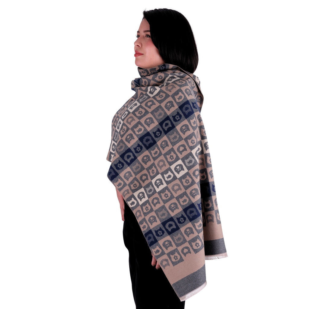 Chal de Cachemira, Serial Cats Beige/Azul, Miow