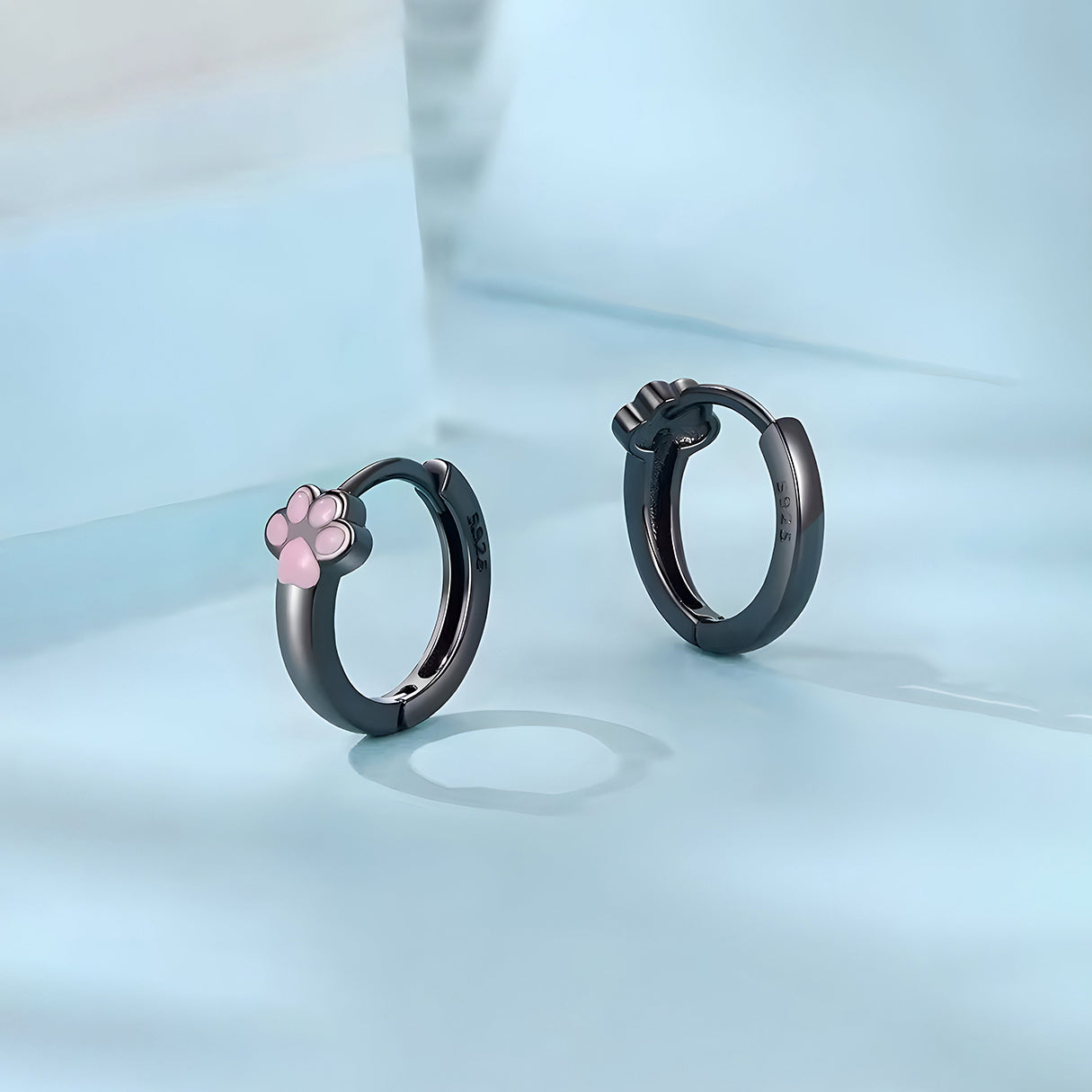 Aretes de Plata .925, Pink And Black Footprint, Miow