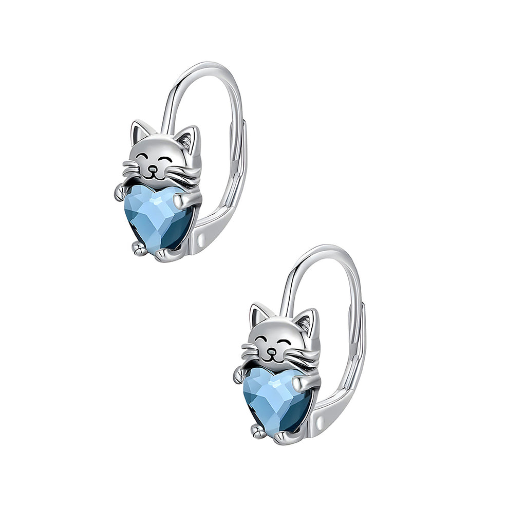 Aretes de Plata .925, Blue Heart Cat, Miow