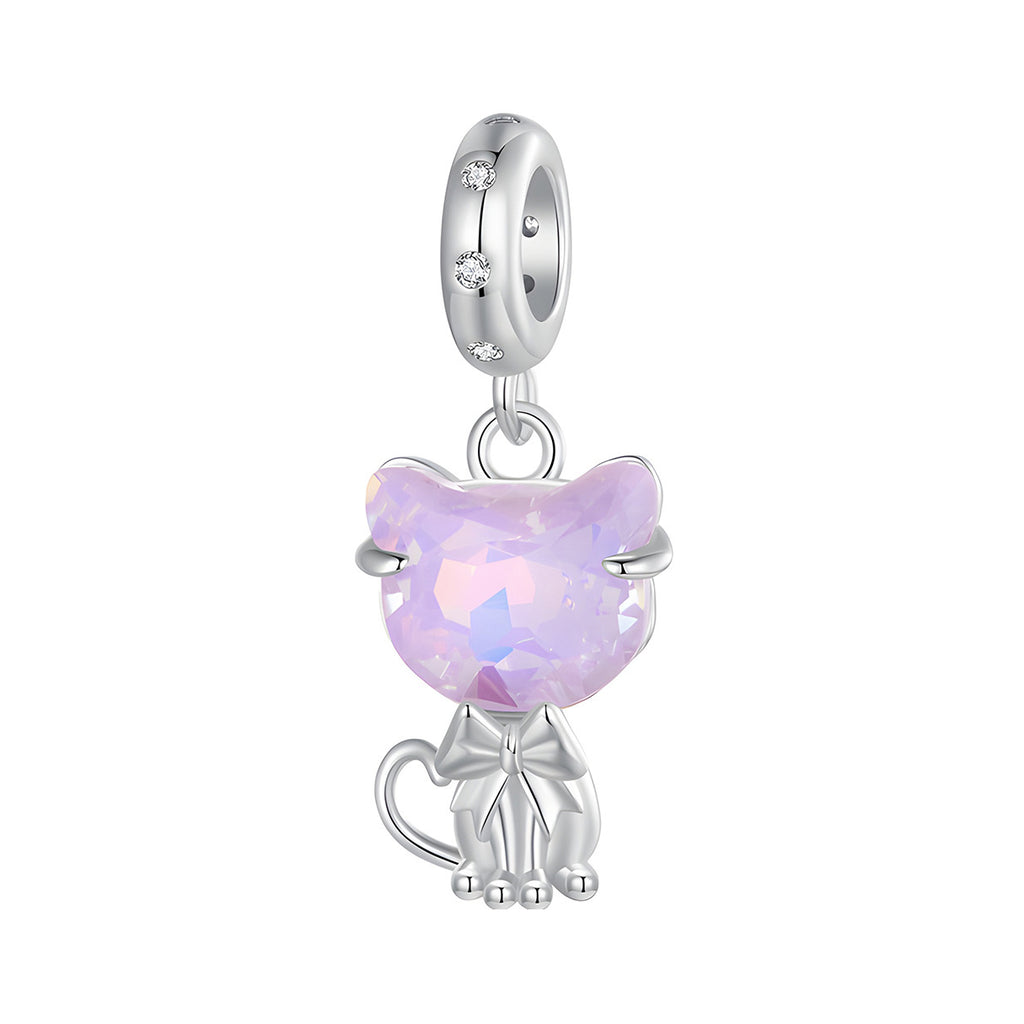 Charm de Plata .925, Pink Diamond Cat, Miow