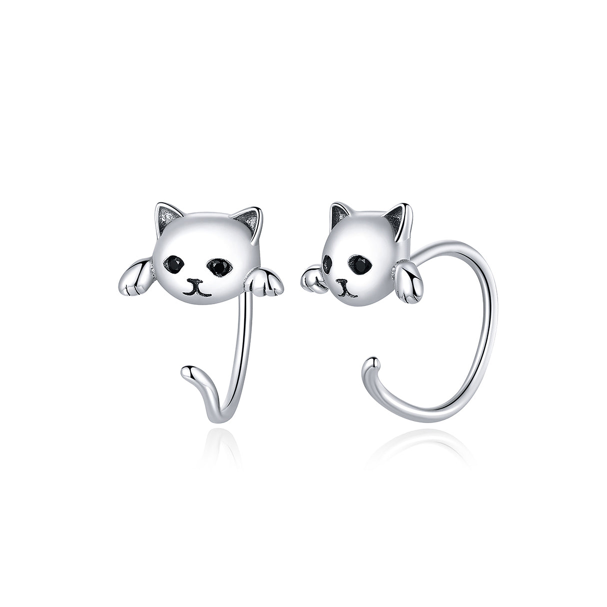 Aretes de Plata .925, Two Cats In Ear, Miow
