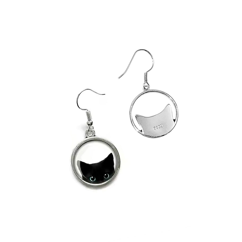 Aretes de Plata .925, Black Cat Hanging, Miow