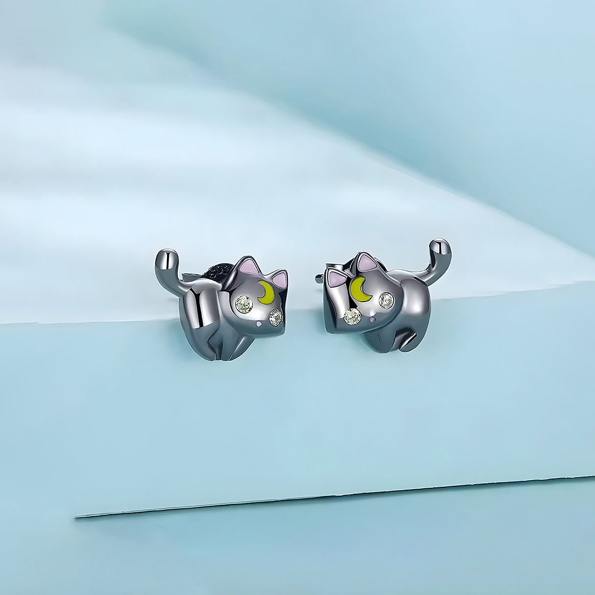 Aretes de Plata .925, Black Kitten, Miow