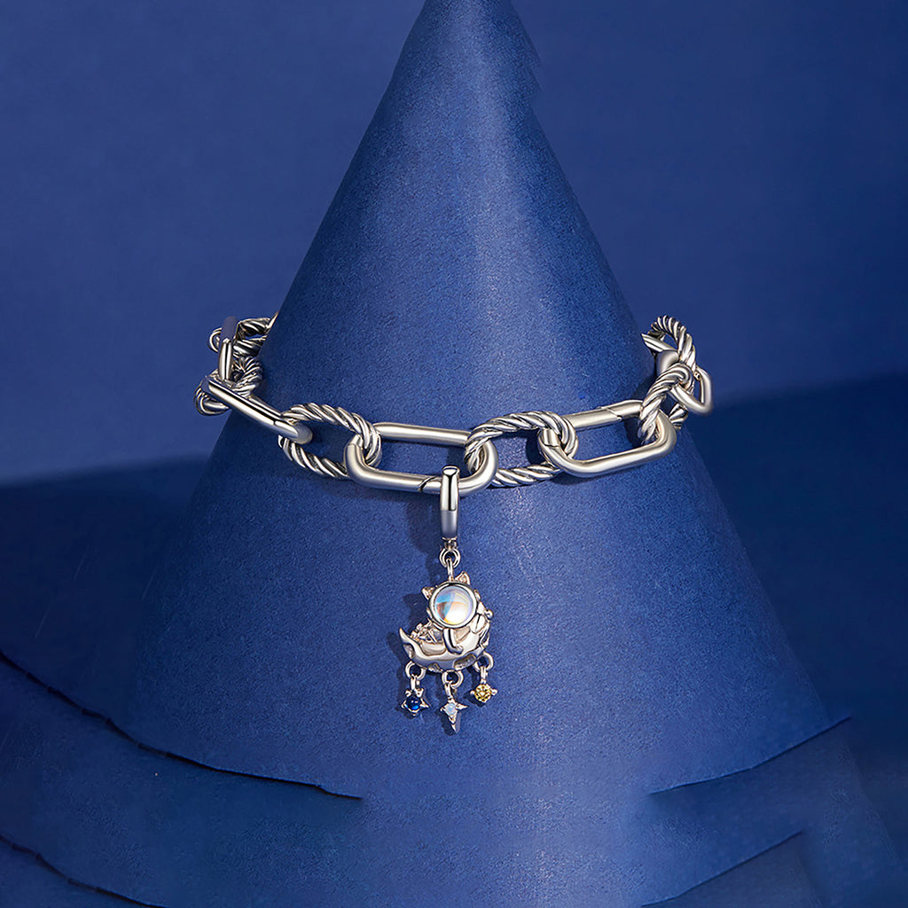 Charm de Plata .925, Astronaut Cat With Stars, Miow