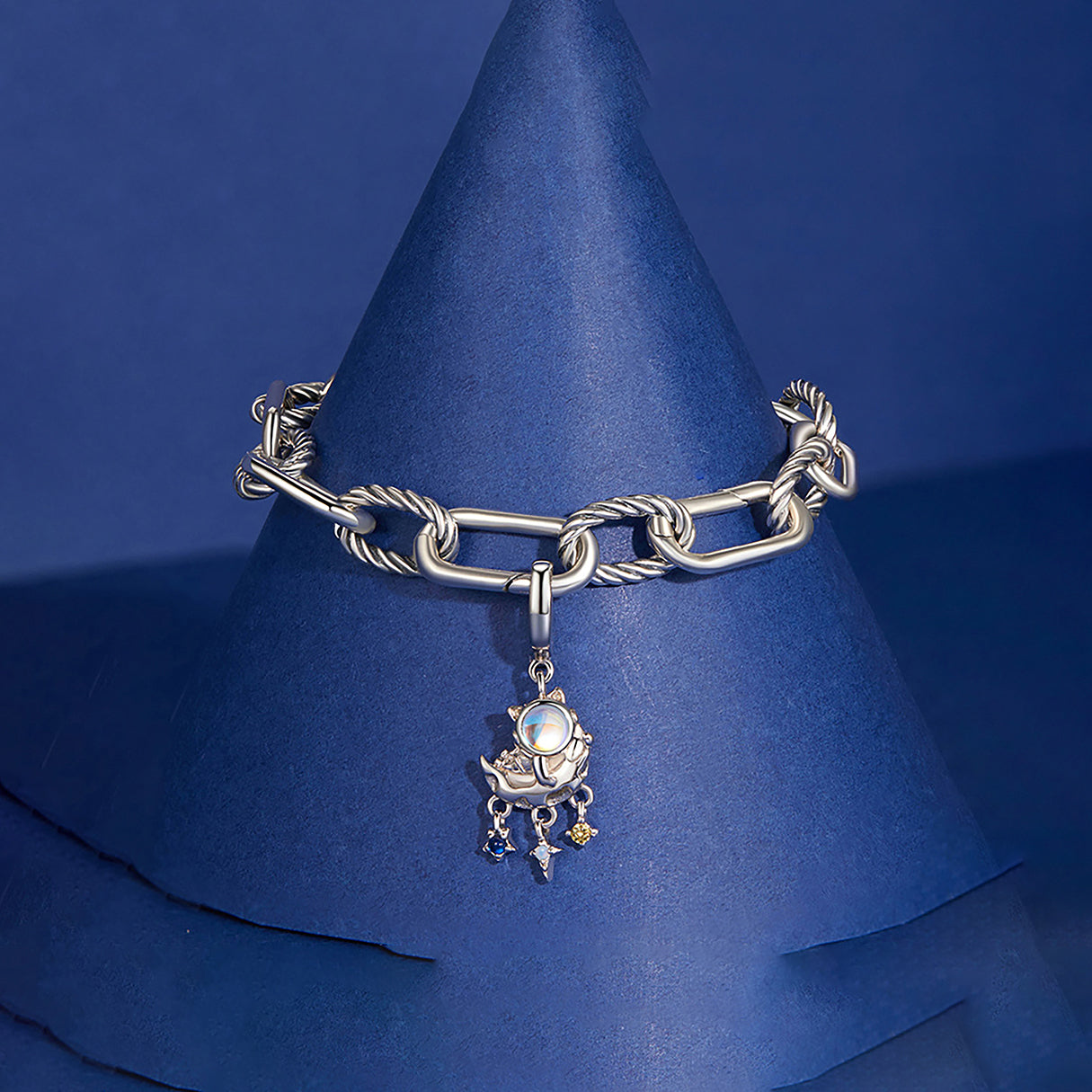 Charm de Plata .925, Astronaut Cat With Stars, Miow