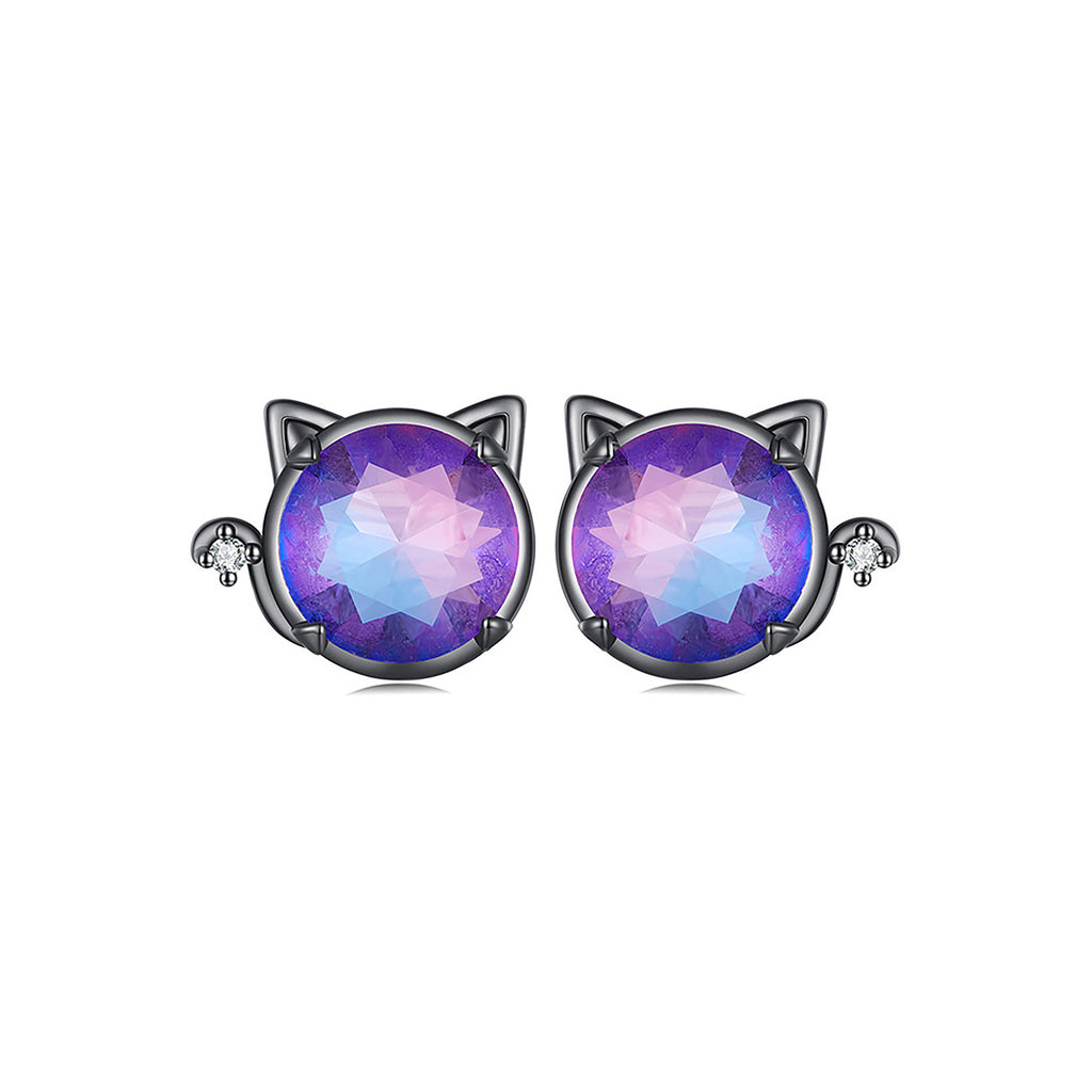 Aretes de Plata .925, Black Shiny Cats, Miow