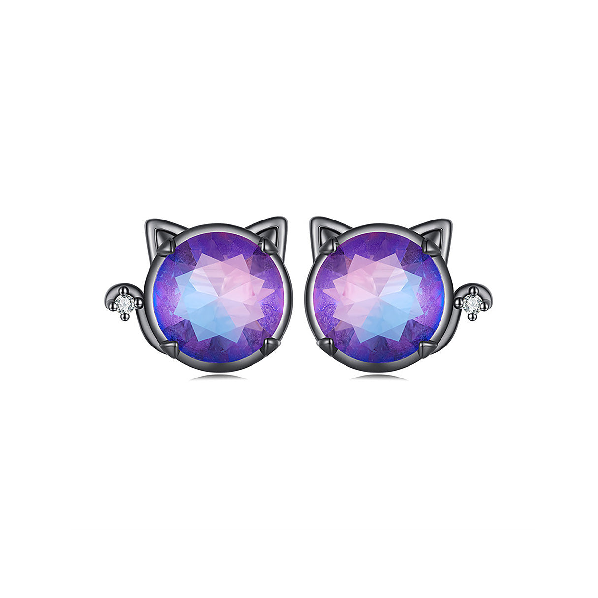 Aretes de Plata .925, Black Shiny Cats, Miow