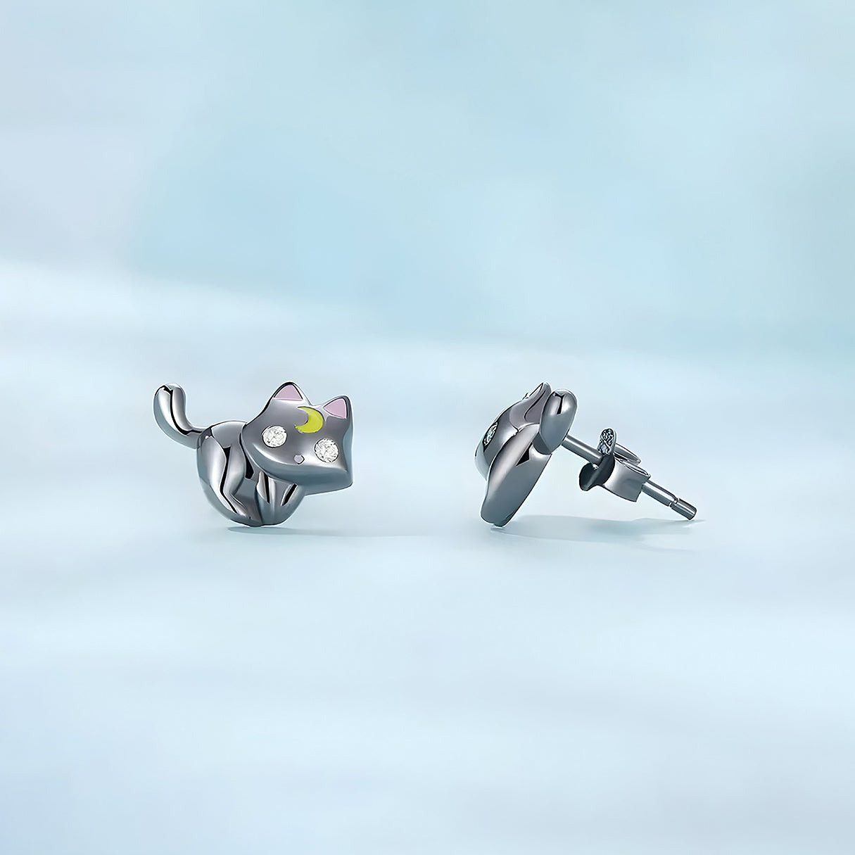 Aretes de Plata .925, Black Kitten, Miow