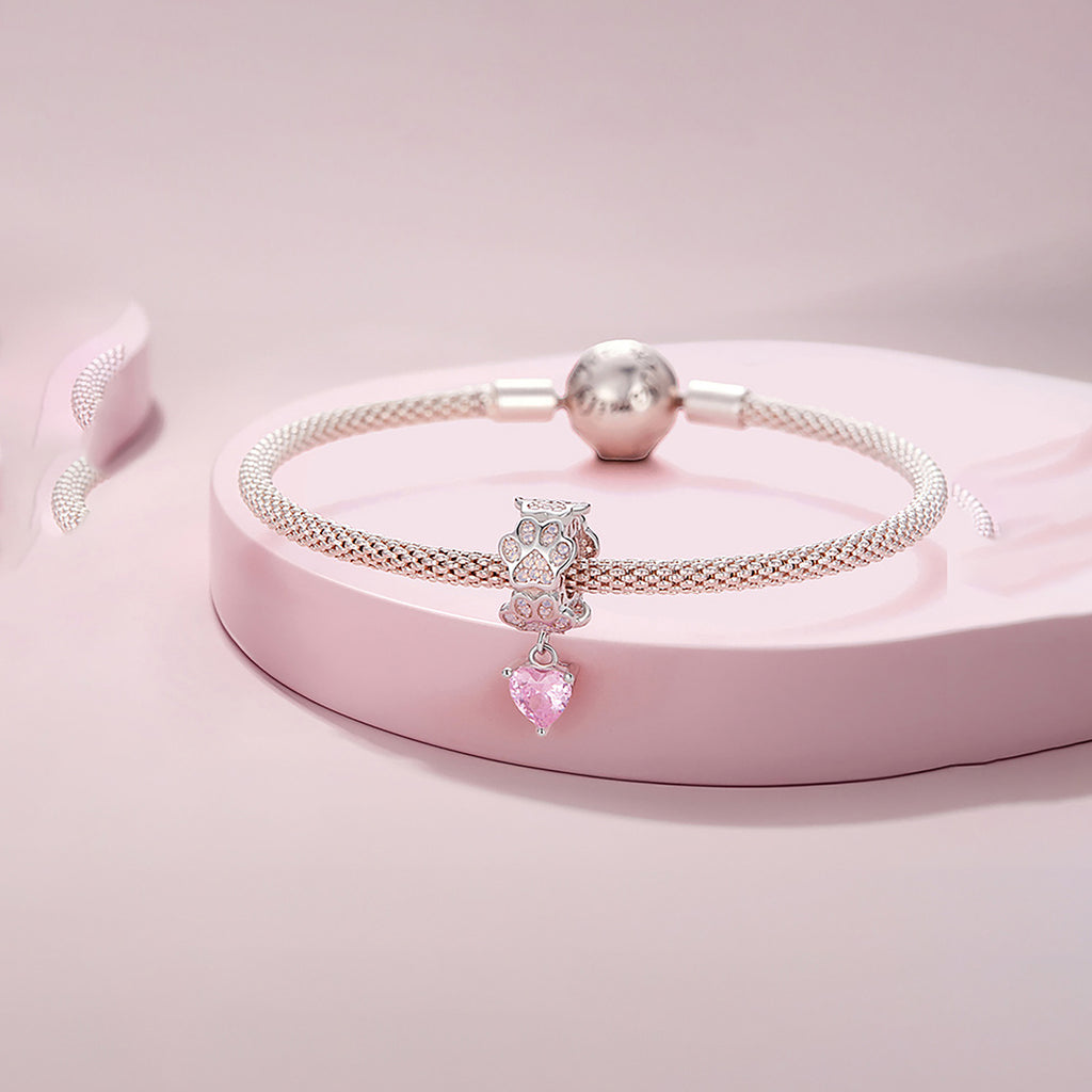 Charm de Plata .925, Heart Print, Miow