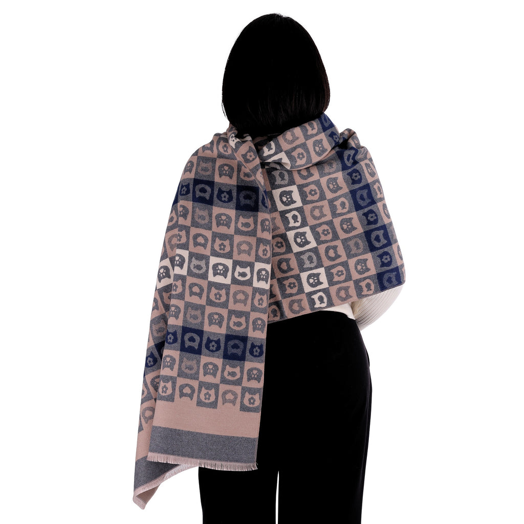 Chal de Cachemira, Serial Cats Beige/Azul, Miow