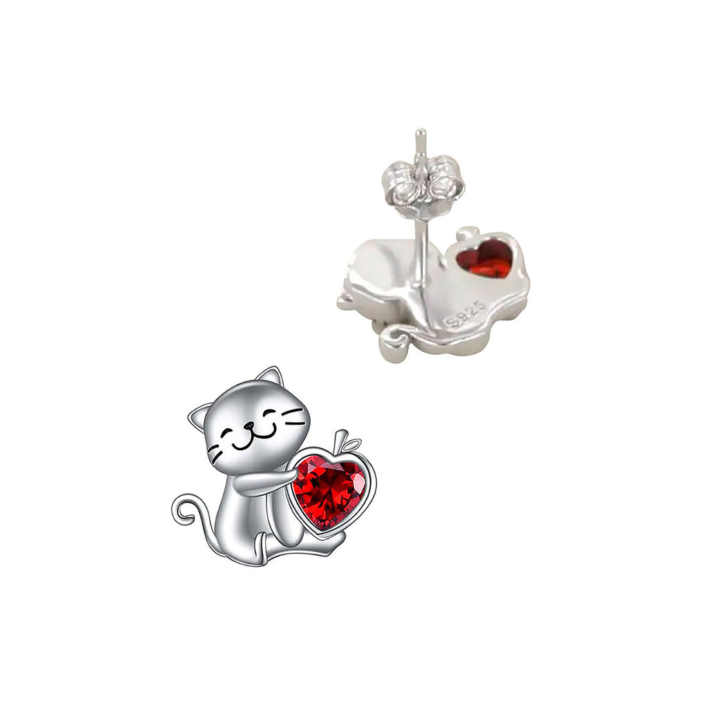 Aretes de Plata .925, Cat In Love Hearts, Miow