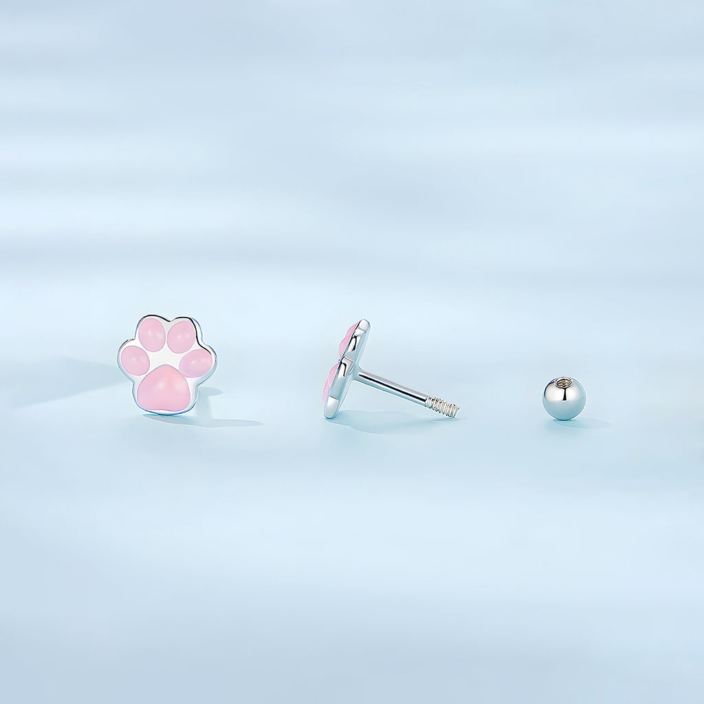 Aretes de Plata .925, Pink Footprints, Miow