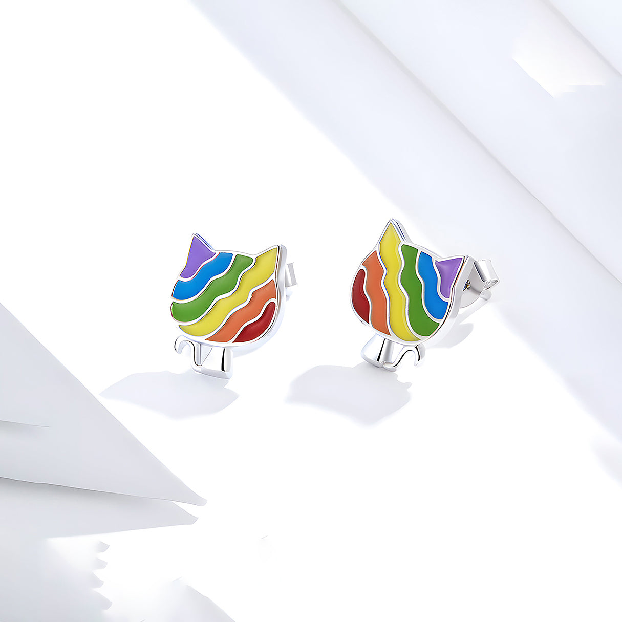 Aretes de Plata .925, Rainbow Cat, Miow