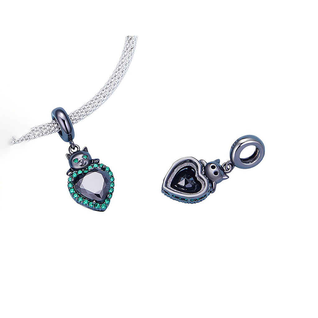 Charm de Plata .925, Black Heart Cat, Miow