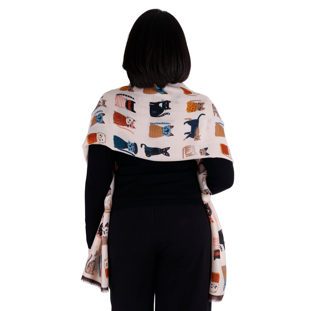 Pashmina Cat Paintings Beige, Miow