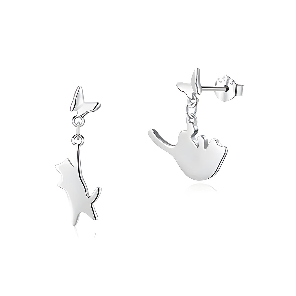 Aretes de Plata .925, Hanging Cat, Miow