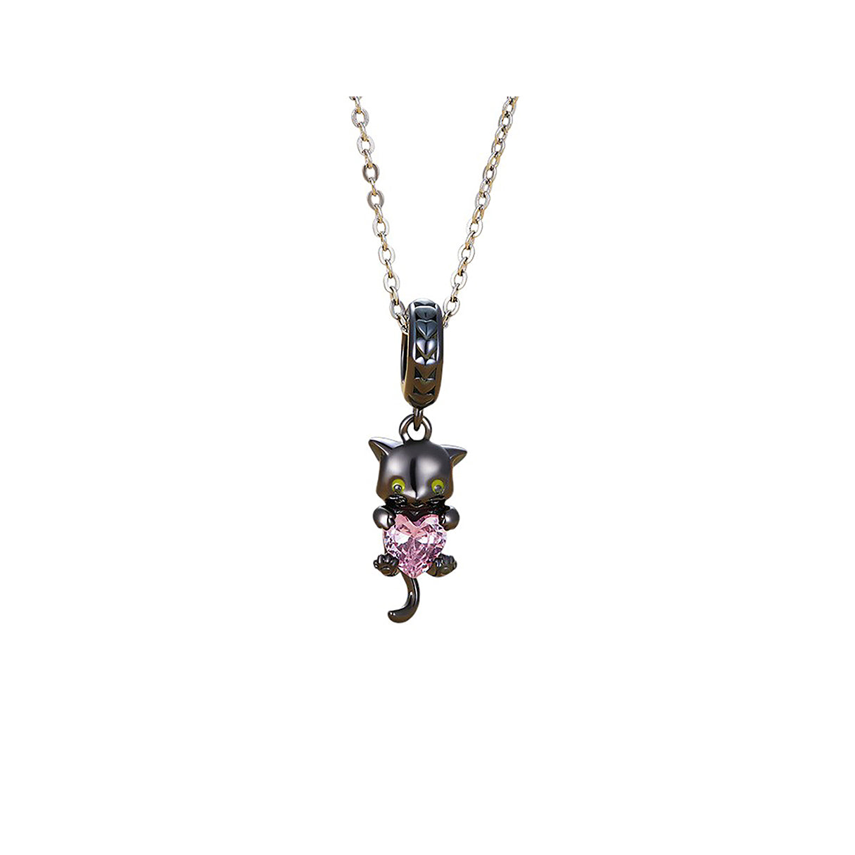 Charm de Plata .925, Pink Heart Kitten, Miow