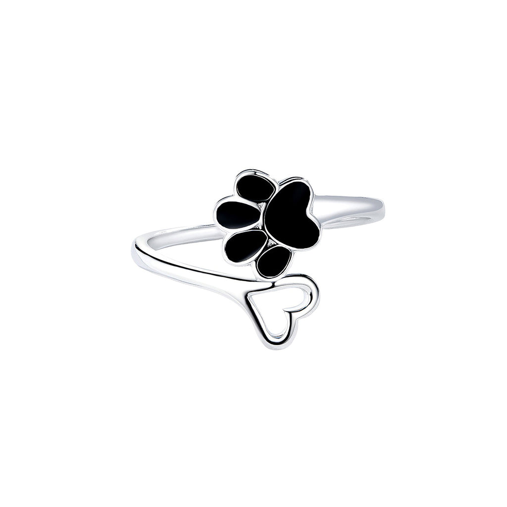 Anillo de Plata .925, Black Footprint And Love, Miow